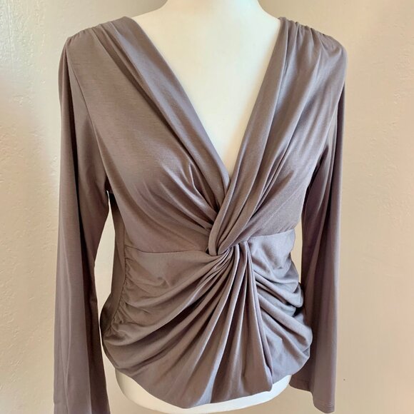 LUCCA Grey Twist Front Long Sleeve Top Grey L - Picture 2 of 5